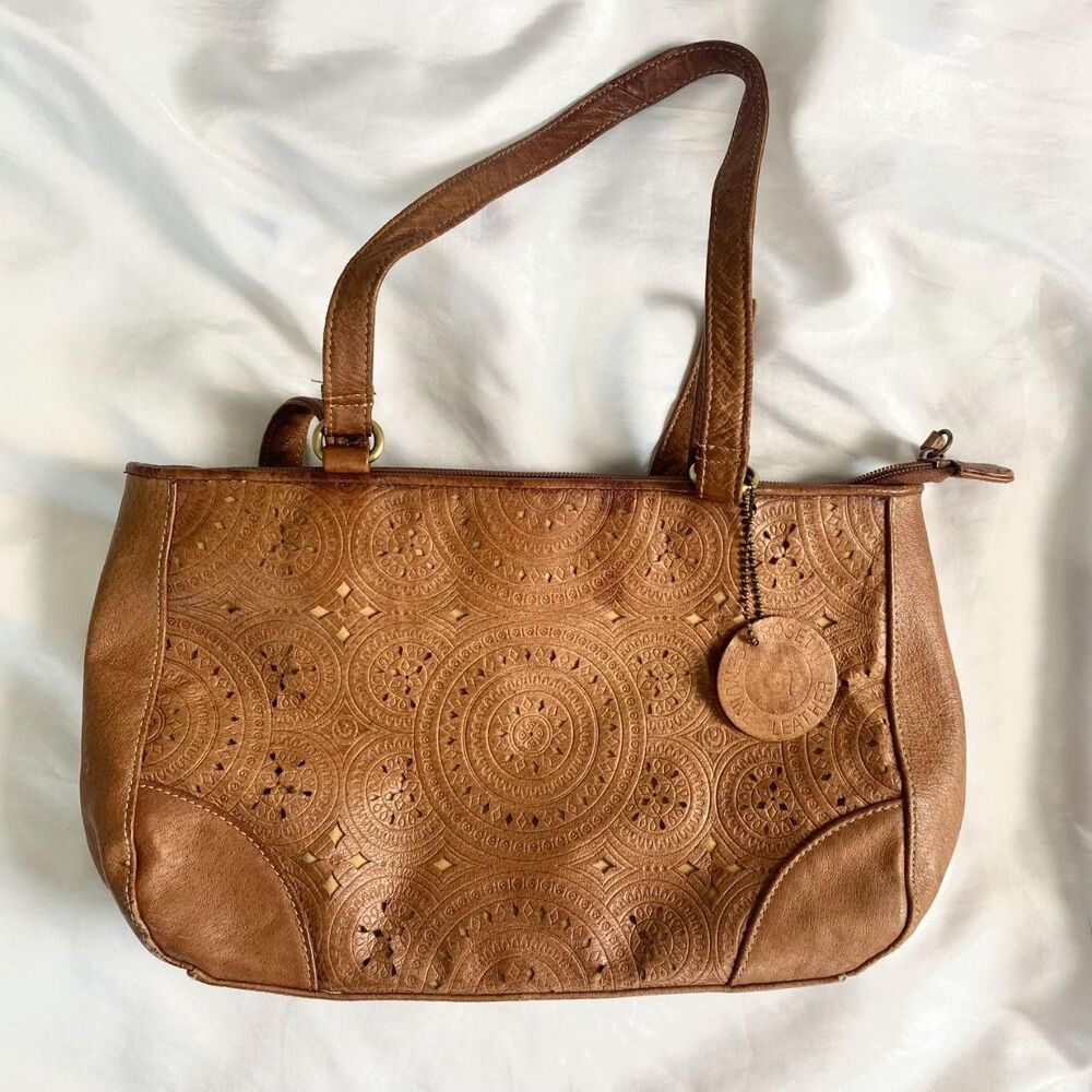 Rosetti Early 2000s Brown Tooled Leather Western Boho Shoulder Bag